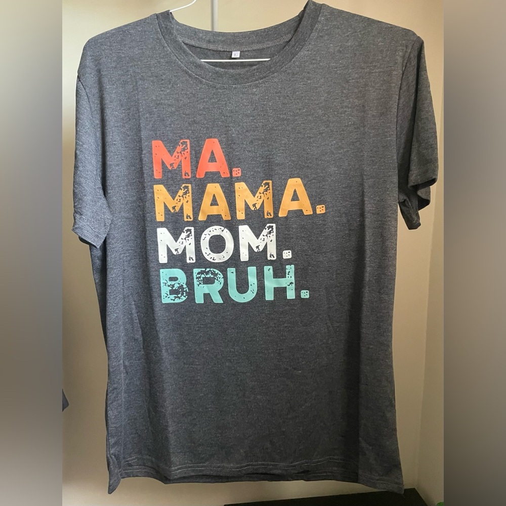 Ma Mama Mom Bruh Heather Gray Ladies Short Sleeve Shirt Large EUC